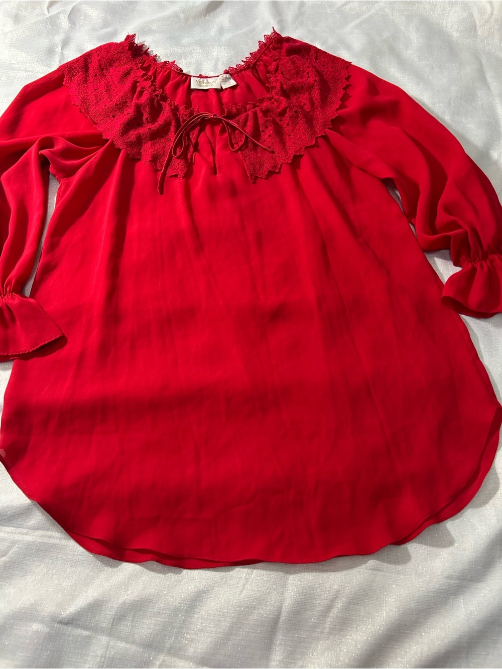 Victoria's Secret Red Lace-Trim Tunic Blouse or Night Shirt Sz. P/S
